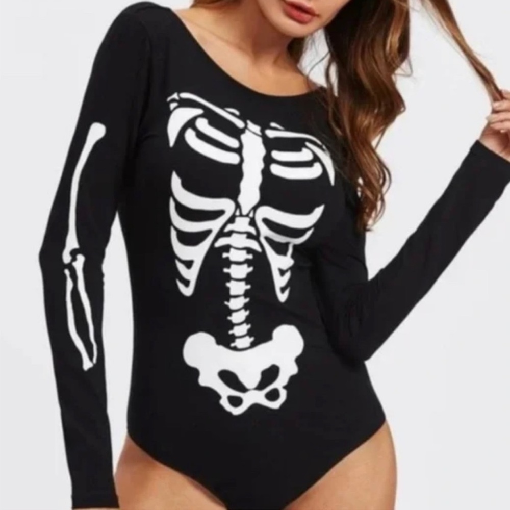 NWT Gaze Skeleton Black & White Bodysuit Halloween Size S